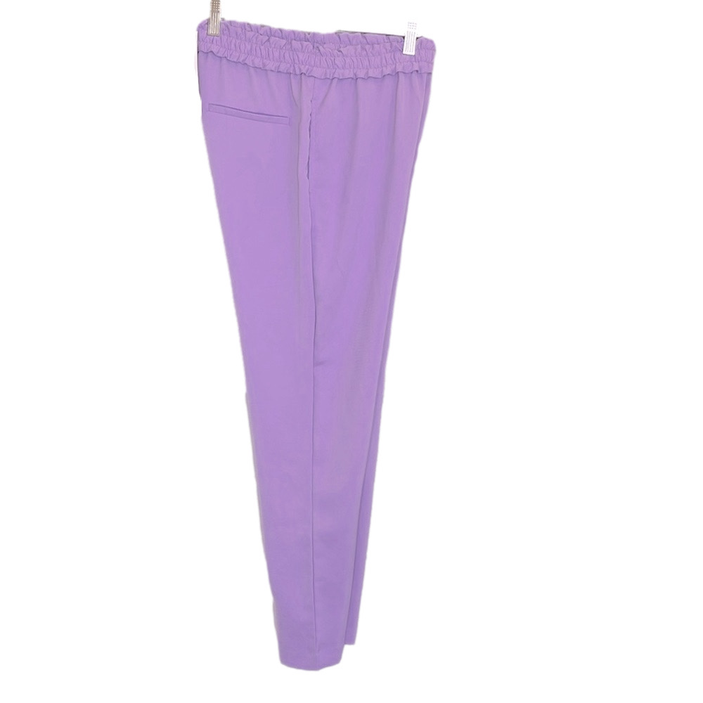 ZARA Lilac Purple Cropped Pants XS Stretch Elastic Waist Lightweight Pockets - Picture 11 of 14